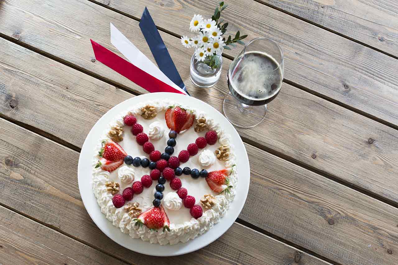 Oppskrift på bløtkake med bokkøl | Ølakademiet AS Bløtkaka i 17 mai farger